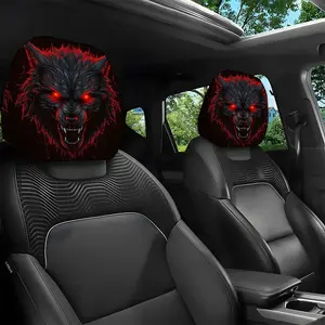 2pcs 11x10.2 inch Fiery Red Wolf Roar Pattern Car headrest covers, Car seat protectors, Universal,easy to install,and durable car interior seat accessories,Suitable for daily commutes and travel,these are ideal gifts for car enthusiasts,0109LYY
