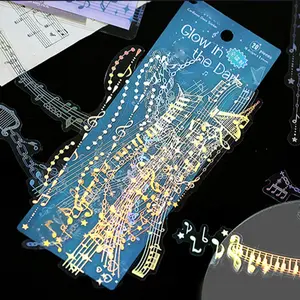 20 Sheets Laser Glitter Pet Note Sticker Pack, Long Strip Musical Notes Decals, Decorative Stationery Supplies, Perfect for Crafts and DIY Projects