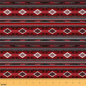 Southwestern Upholstery Fabric for Chairs,Geometric Fabric by The Yard,Tribal Decorative Waterproof Fabric,Native American Design Red Black Fabric
