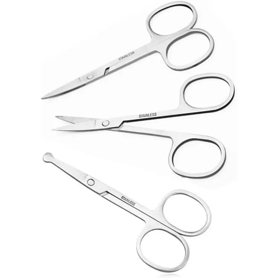 Small , 3.5in Beauty ,for Personal Facial Hair  ,Curved and Round Design, for Trim Men/Women Eyebrows Trimming, Eyelashes,Nose Hair, Ear, Mustache 3 Pack