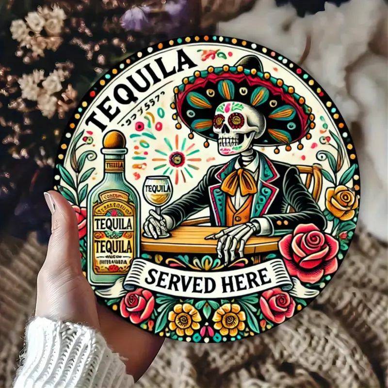 1 piece 7.87inch Round, vivid Grim Reaper decoration with floral ornament, perfect for home, bar, coffee shop or garage, coffee shop mural| Vivid Wall Art| Metal Surface, Mexican Home Decor, Hanging Room Decor, Wall Ornaments