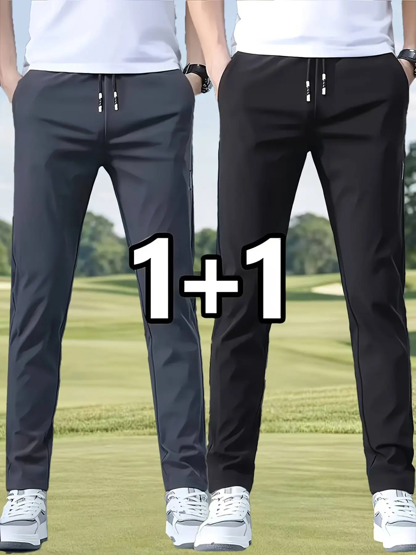 Men's Golf Pants, Lightweight Sport Long Pants, Drawstring Waist, Pockets, Quick-Dry Fabric, Ideal for Golf, Running, Outdoor Activities
