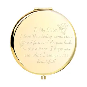 To My Sister Compact Mirror, Round Compact Mirror Bulk, Double-Sided 1X/2X Magnifying Purse Pocket Makeup Mirrors, Cute Small Pocket Mirror for Gift, Travel Essentials, Gifts for family and friends