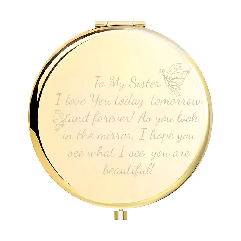 To My Sister Compact Mirror, Round Compact Mirror Bulk, Double-Sided 1X/2X Magnifying Purse Pocket Makeup Mirrors, Cute Small Pocket Mirror for Gift, Travel Essentials, Gifts for family and friends, Portable Folding Mirror