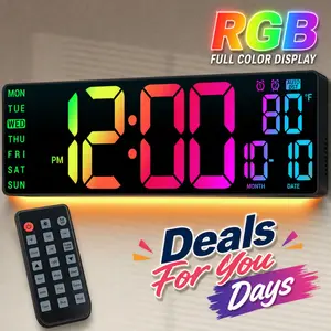 16.5in LED Digital Wall Clock Lamp with Remote Control, Large Screen, 11 RGB Lights, Auto Brightness, Dual Alarms, Date, Auto DST, Temperature, Night Light for Whimsical Home Decor, Senior Gifts | Digital Alarm Clocks, Bathroom Decor Ideas