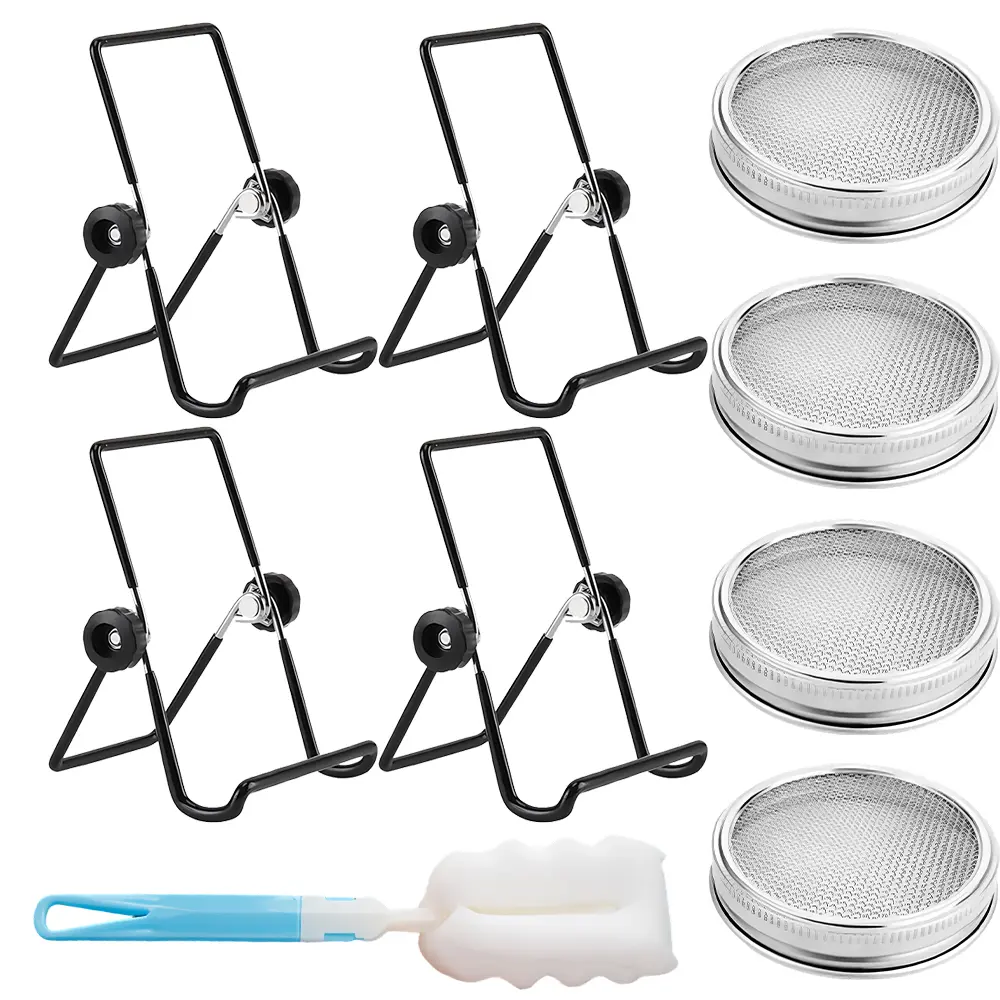 4 pcs Stainless Steel Screen Sprout Lids Wide Mouth Mason Jar with Adjustable Stands Sprouting Lids Growing Kit for Organic Sprouts, Broccoli, Alfalfa Mung Bean Sprout