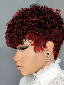 Pixie Wig With Curls Wig Human Curly Wig 150% Full Machine Made Pixie Cut Human Hair Wig For Women