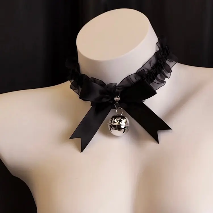 EDC 2024 RAVE Sweet Cute Lace Bow Bell Choker Collar Necklace