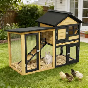 Rabbit Hutch Outdoor Indoor Bunny Hutch 2-Story Large Rabbit Cage with Trays