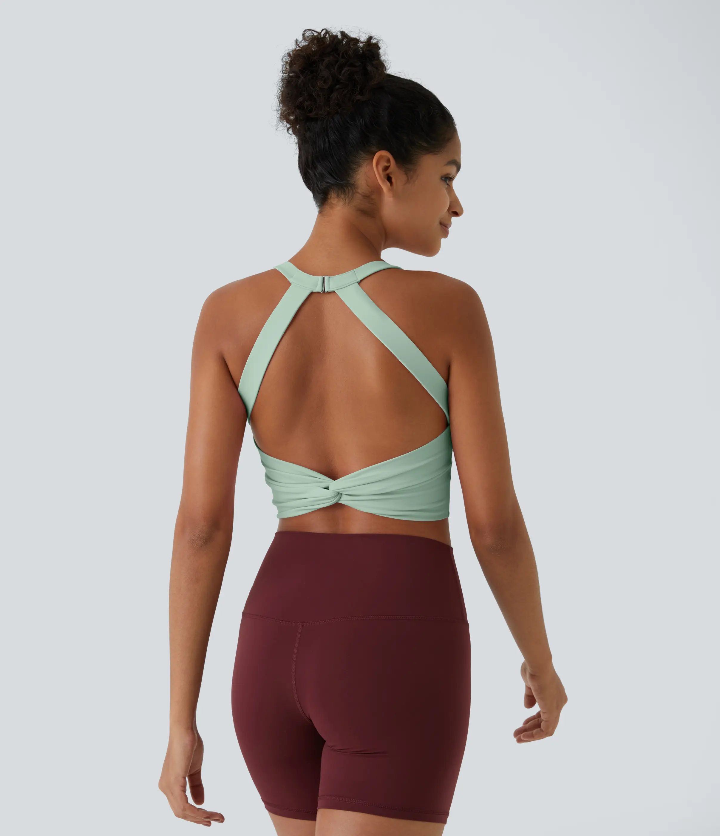 Halara Softlyzero Plush Backless Cut Out Twisted Cropped Yoga Tank Top