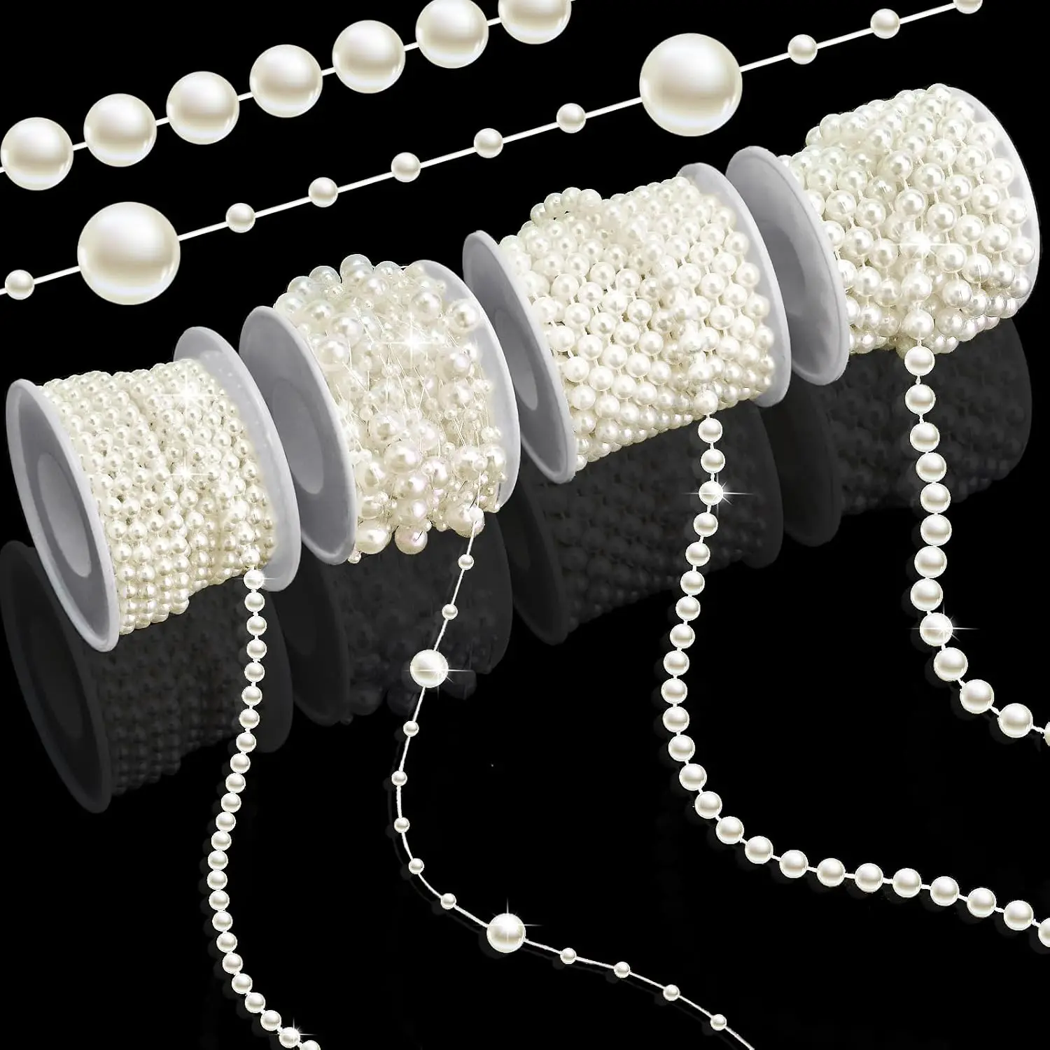 4 Rolls 86 Feet Pearls String Garland, Faux Pearl Beads Roll Strand for Crafts, Artificial Pearls Chain Trim for Wedding Party Flower Valentine Christmas Decoration, 4mm 6mm 8mm 8+3mm, Ivory - Home Improvement.