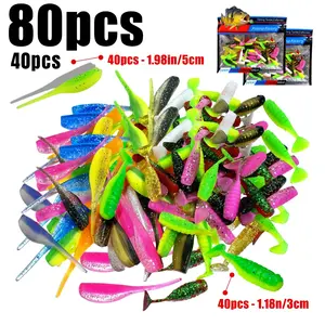 80pcs/40pcs Mini Threaded T-tail Imitation Fish Swimming Outdoor Fishing, Suitable for Various Water Scenes, Bait for Small Fish, Comes with a Storage Bag Mini Soft Bait Kit, Soft Fishing Lure