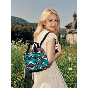 Women's Ethnic Pattern Zipper Crossbody Bag, Boho Style Large Capacity Handbag, Fashionable Crossbody Bag for Daily Use
