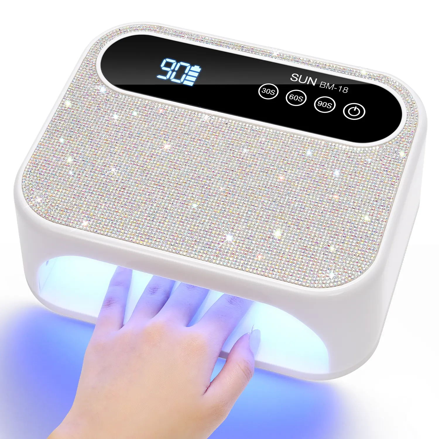 168W Cordless Rechargeable UV/LED Nail Lamp with Rhinestone Decor, Portable Wireless Nail Dryer with 42 LEDs, 3 Timer Settings, Smart Auto Sensor for Fast Curing Gel Nails & Toenails