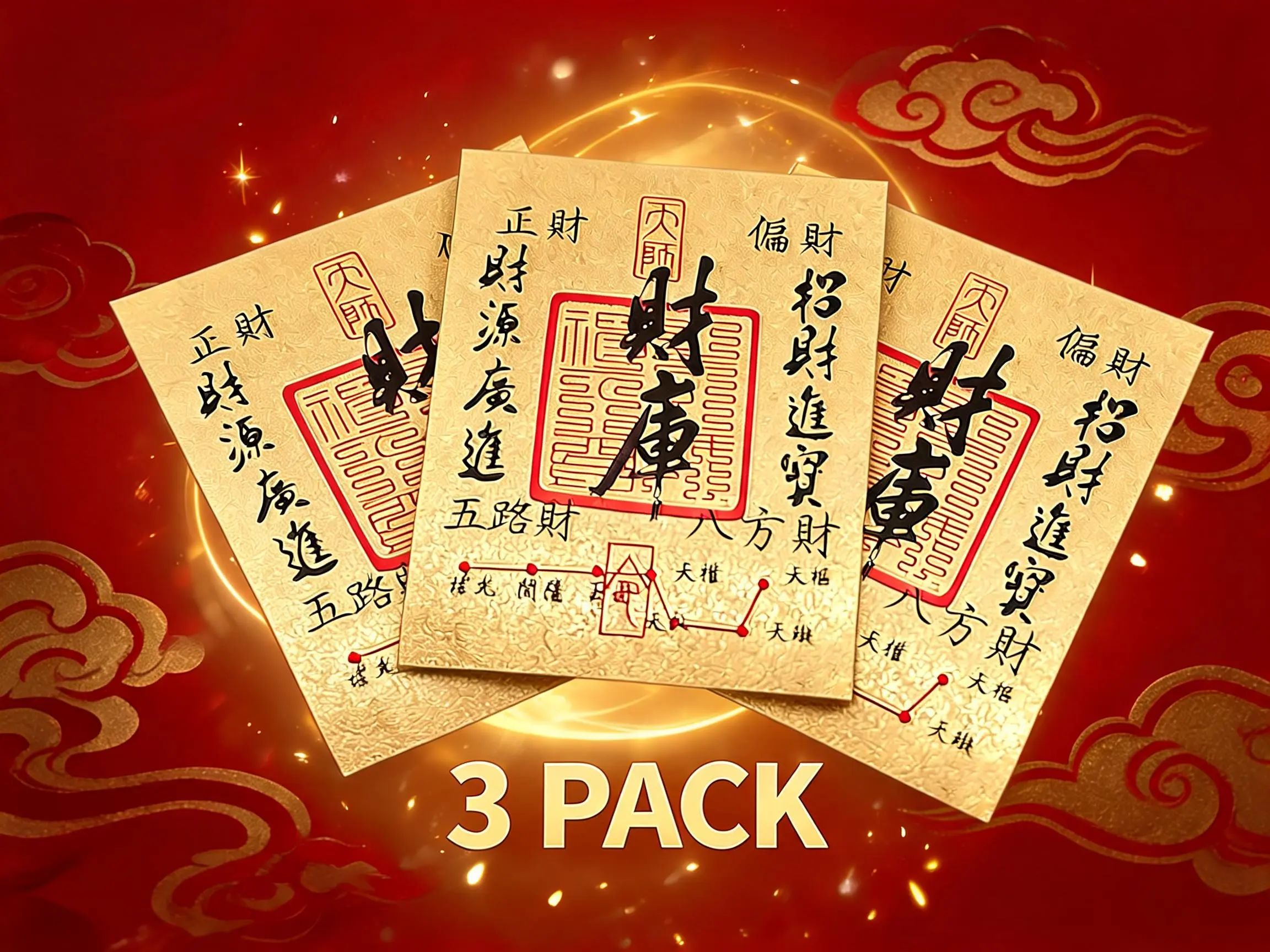 Golden Aura Wealth Treasury Charm 3 Pack – Feng Shui Money Manifestation