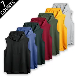 Men's 7-Piece Hooded Sleeveless Short Vests - Casual Streetwear Tops, 7-Piece Set