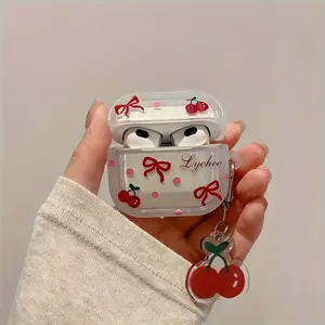 Cherry Bow Tie TPU Case Compatible with AirPods 1/2/3/4 and AirPods 3/Pro/Pro2 - Cute Wireless Earphones Protective Cover - Birthday Gifts for Boyfriend/Girlfriend Audio