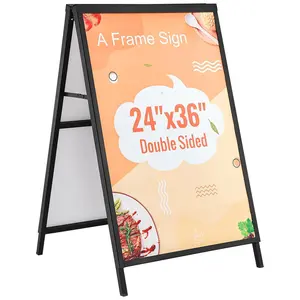 【Summervibes】VEVOR A Frame Sidewalk Sign, 24x36 Inch Heavy Duty Slide-in Signboard Holder, Double-Sided Folding Sandwich Board Signs, Steel Pavement Sign Poster for Outdoor Business Street Advertising (Frame only)