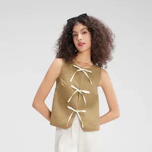 Women's Quilted Tie-Front Vest - Wild Fable Khaki 4X