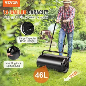 VEVOR Lawn Roller, TikTokShopBlackFriday, 13 Gallon Sand/Water Filled Yard Roller, Steel Sod Roller with Easy-turn Plug and U-Shaped Ergonomic Handle for Convenient Push and Pull, for Lawn, Garden, Farm, Park, Black