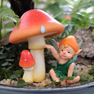 2 Piece Mushroom Fairy Resin Statue Set, Cute Fairy Figurine, Garden Sculptures Statues, Outdoor Garden Accessories, Four Seasons Garden Decor, Christmas New Year Party Decoration