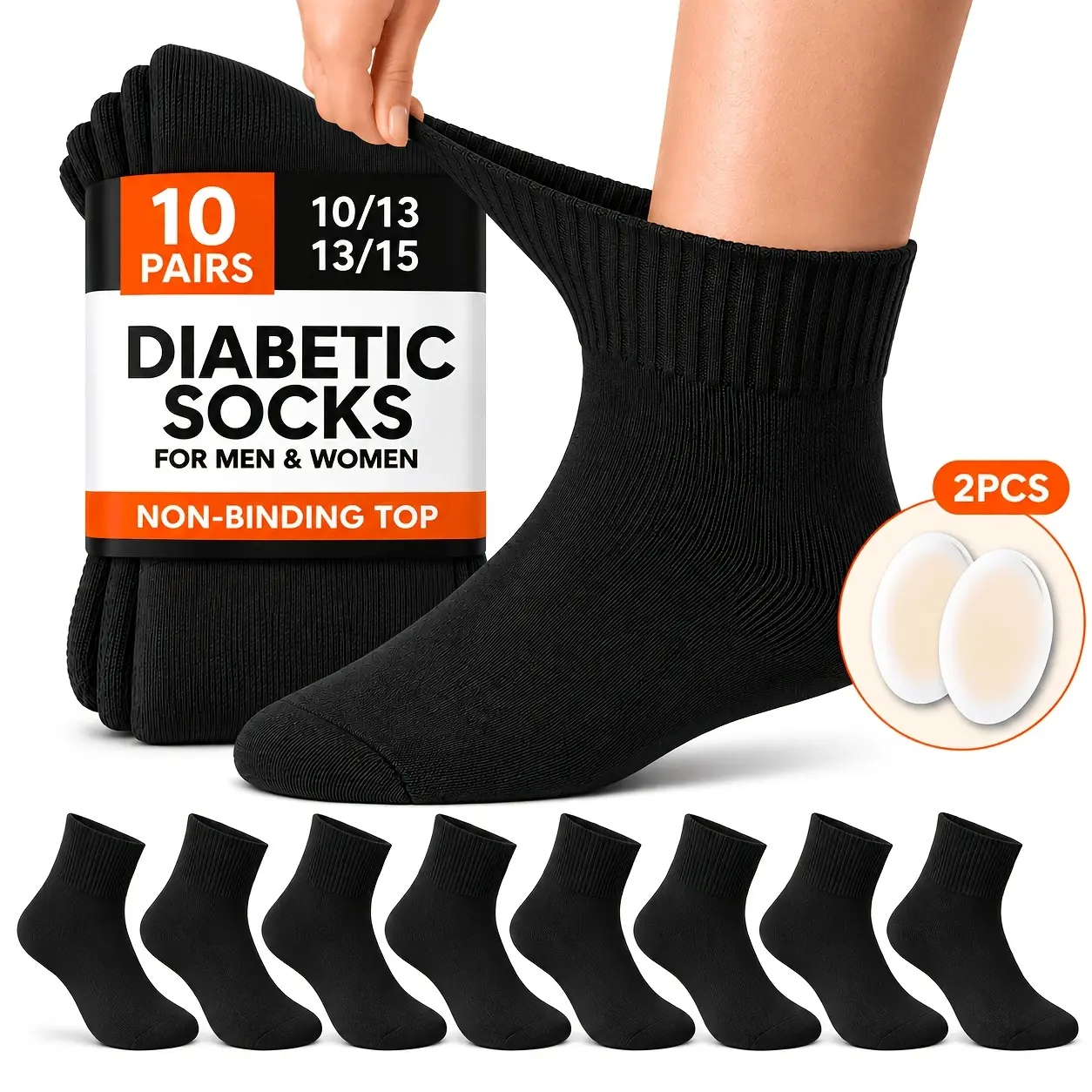 10 Pairs Diabetic Crew Socks for Women, Extra Wide Non-Binding High Stretch Loose Top, Breathable Moisture-Wicking Cotton Blend Fabric, Smooth Toe, Comfortable Leg Support, Fatigue Relief, 2PCS Blister Pads, Overall Daily Use