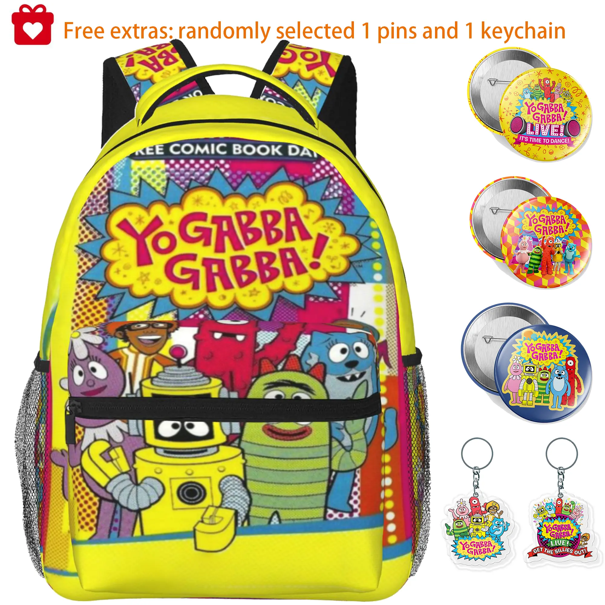 Yo gabba gabba Backpack for Adults Yo gabba gabba toys Backpack with Adjustable Straps, Multi Pocket Lightweight Daypack for Work Travel Camping, Yo gabba gabba party supplies Casual Backpack Gift for Men Women