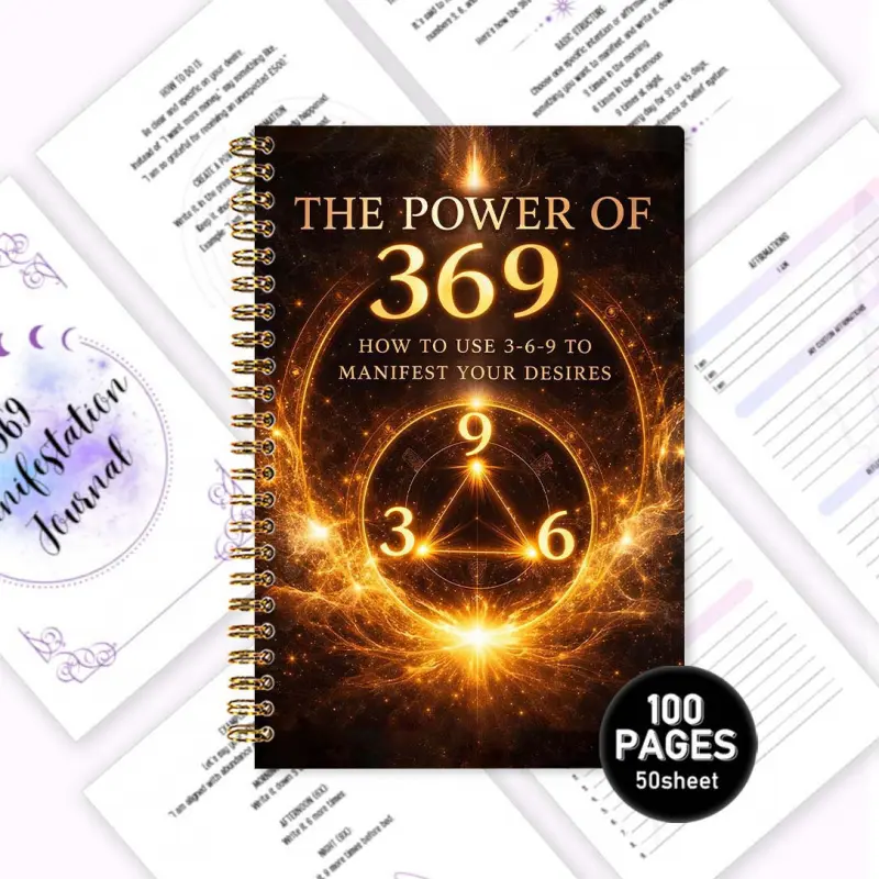 369 Manifestation Journal, Gratitude Journals, Portable Diary, Gilded 369 Symbol Cover 100 pages, spiral-bound A5 portable size, perfect for commuting/daily use, Includes 3-6-9 manifestation writing exercises, daily gratitude prompts