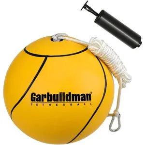 Garbuildman 8" Regulation Sized Tetherball, Rubber Tether Balls and Rope Set for Outdoor Backyard Game, Portable Replacement Tether Ball with Carabiner, Ball Pump for Kids Adults & Dogs