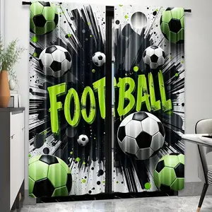 2 Piece Football Print Curtains, Fashionable Rod Pocket Window Drapes for Bedroom and Living Room, Easy Installation, Upgrade Curtain