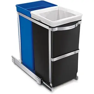 35 liter 93 gallon dual compartment under counter kitchen cabinet pullout recycling bin and trash can chrome