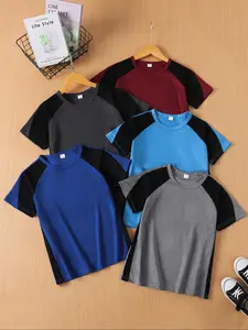 Boy's Colorblock Print Short Sleeve Tee, Casual Round Neck T-shirt for Summer, Kids Clothes for Daily Wear, Funny Graphic Tees, Color Block Shirts, Casual Comfy Shirt