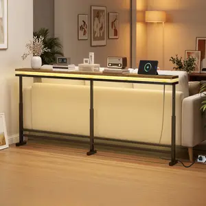 YATINEY 70.9" LED Behind Couch Table with Adjustable Height (27.6"-35.4"), Narrow Console Table with LED Lights, 5.9" Wide Sofa Tables Narrow Long with USB-C Ports, Sofa Side Table, Rustic Brown #SummerVibes#DealsforYouDays #SummerGarden