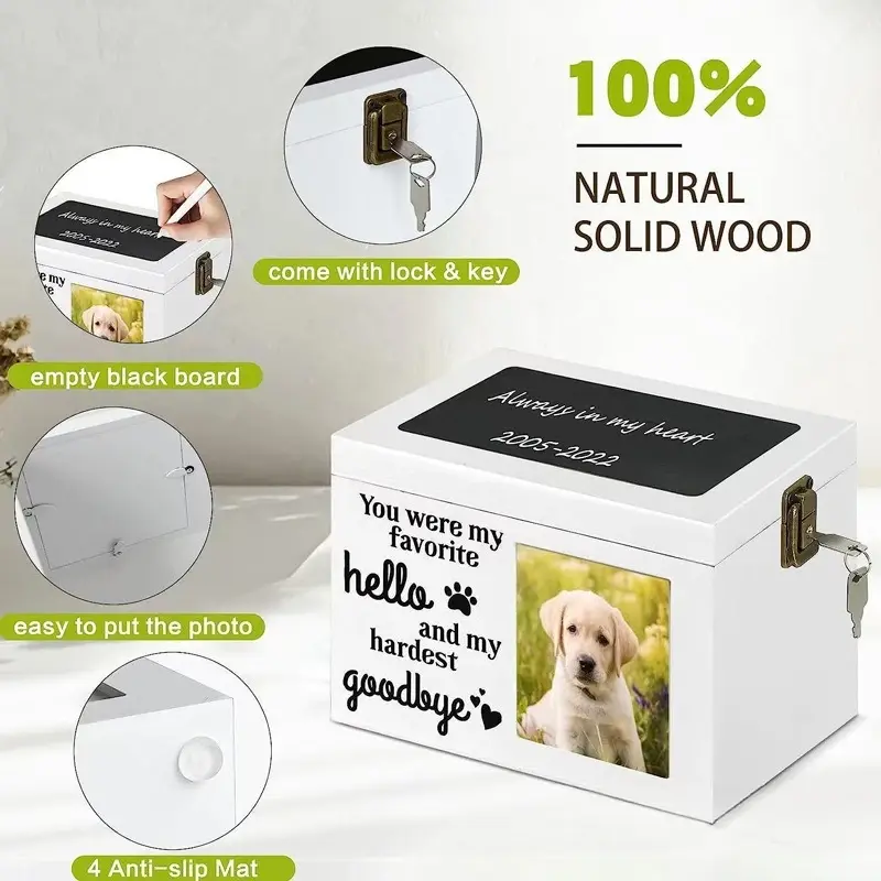Solid Wood Pet Urn with Picture Frame - Handcrafted, Sustainable Memorial Gift for Dogs/Cats, Comforting Personalized Ash Storage Keepsake to Cherish Their Memory, Eco-Friendly Pet Memorial Accessory