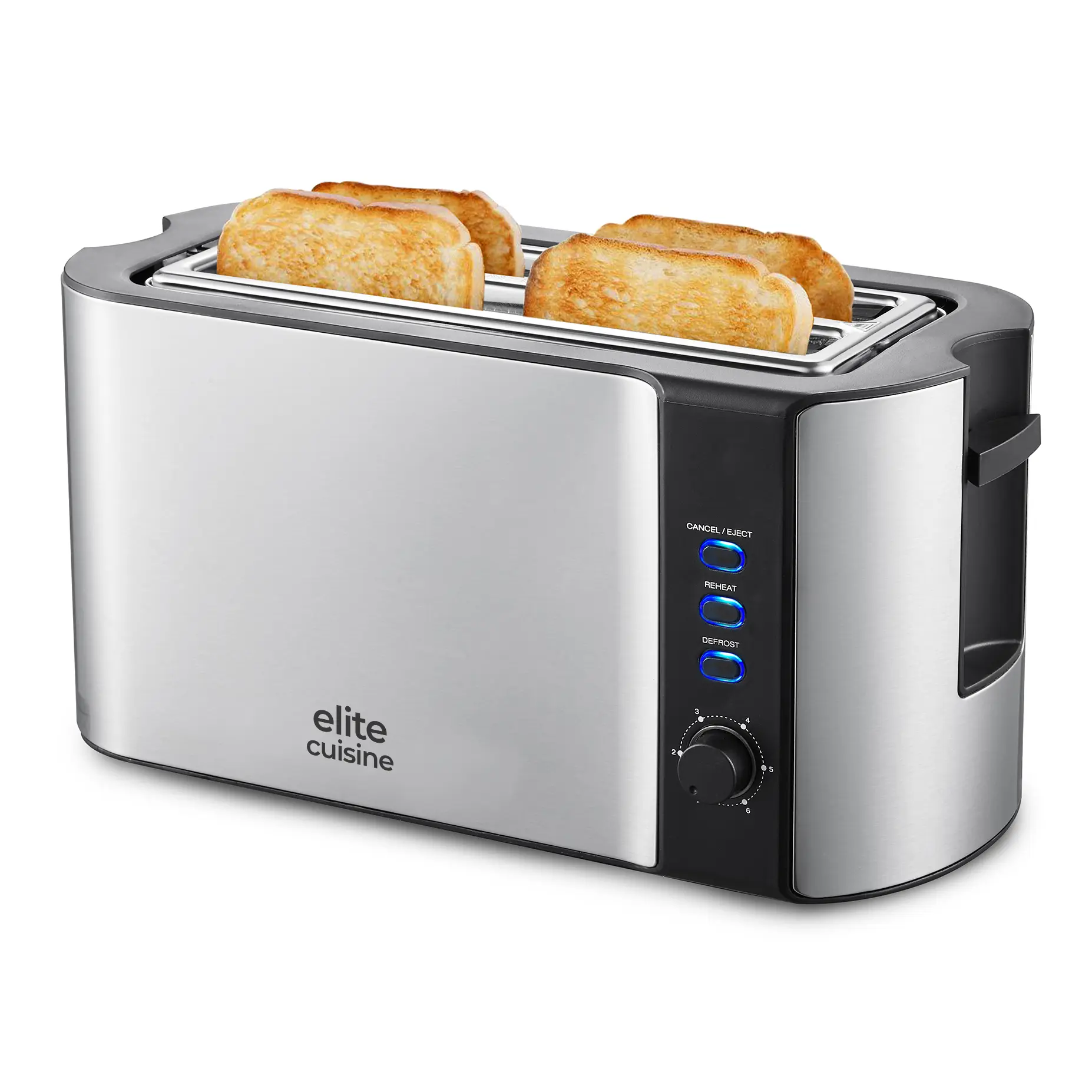 Elite Cuisine ECT3051 Stainless Steel 4 Slice Long Slot Toaster