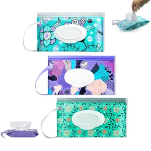 Portable Wipes Container with Strap Reusable Wet Wipe Dispenser Pouch Refillable Travel Wipes Case for Car Essentials Daily Organizer