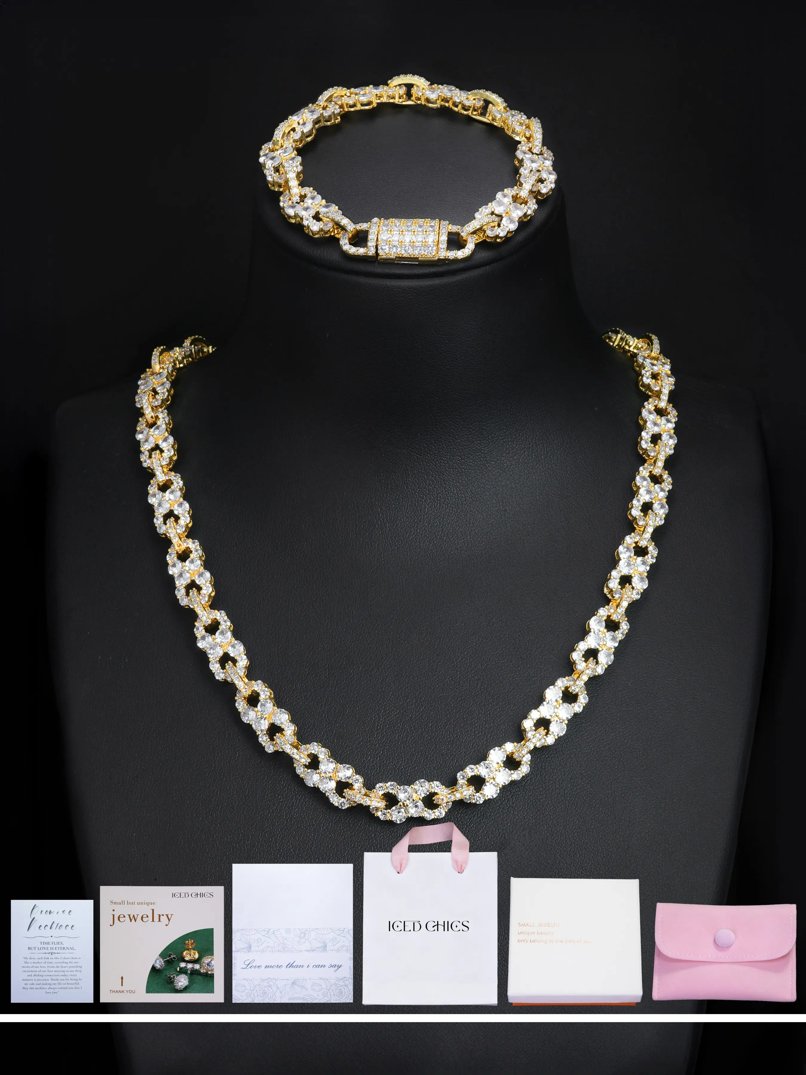 Iced Chics Infinity Necklace & Bracelet Set, Zircon Hip Hop Jewelry, Street Style, Gift Box Included, Jewellery Gift Set, Jewelry Sets, Perfect for Valentine's Day, Father's Day, Birthday