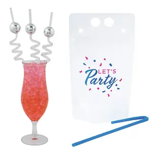 49 Pc. Let’s Party Plastic Drink Pouches & Silly Straws Kit for 24