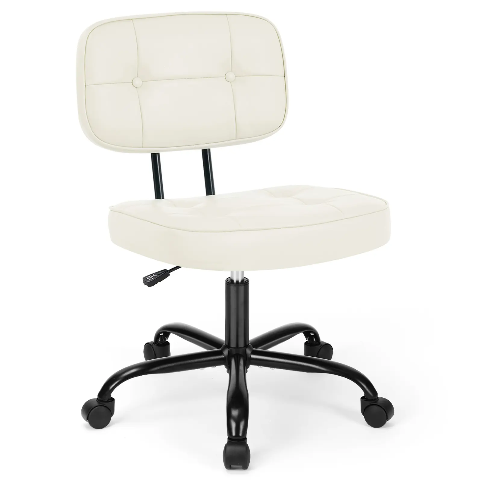 Ergonomic Armless PU Leather Adjustable Swivel Home Office Desk Chair - Height-Adjustable, with Comfy Lumbar Support, Rolling Task Chair for Vanity, Bedroom, Adjustable Swivel Chair