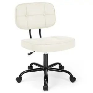 Home Office Desk Chair - Ergonomic Armless PU Leather Computer Rolling Task Chair，with Comfy Lumbar Support and Height Adjustable, Vanity, Bedroom
