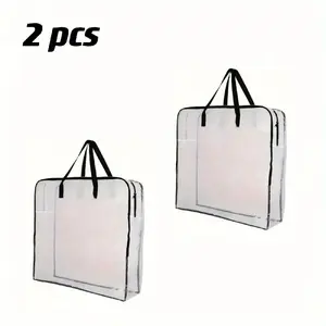 2-Pack Wreath Storage Bags, 26-Inch Transparent Plastic Containers with Durable Handles, Ideal for Holiday Decor, Bedding, and Clothing Organiser