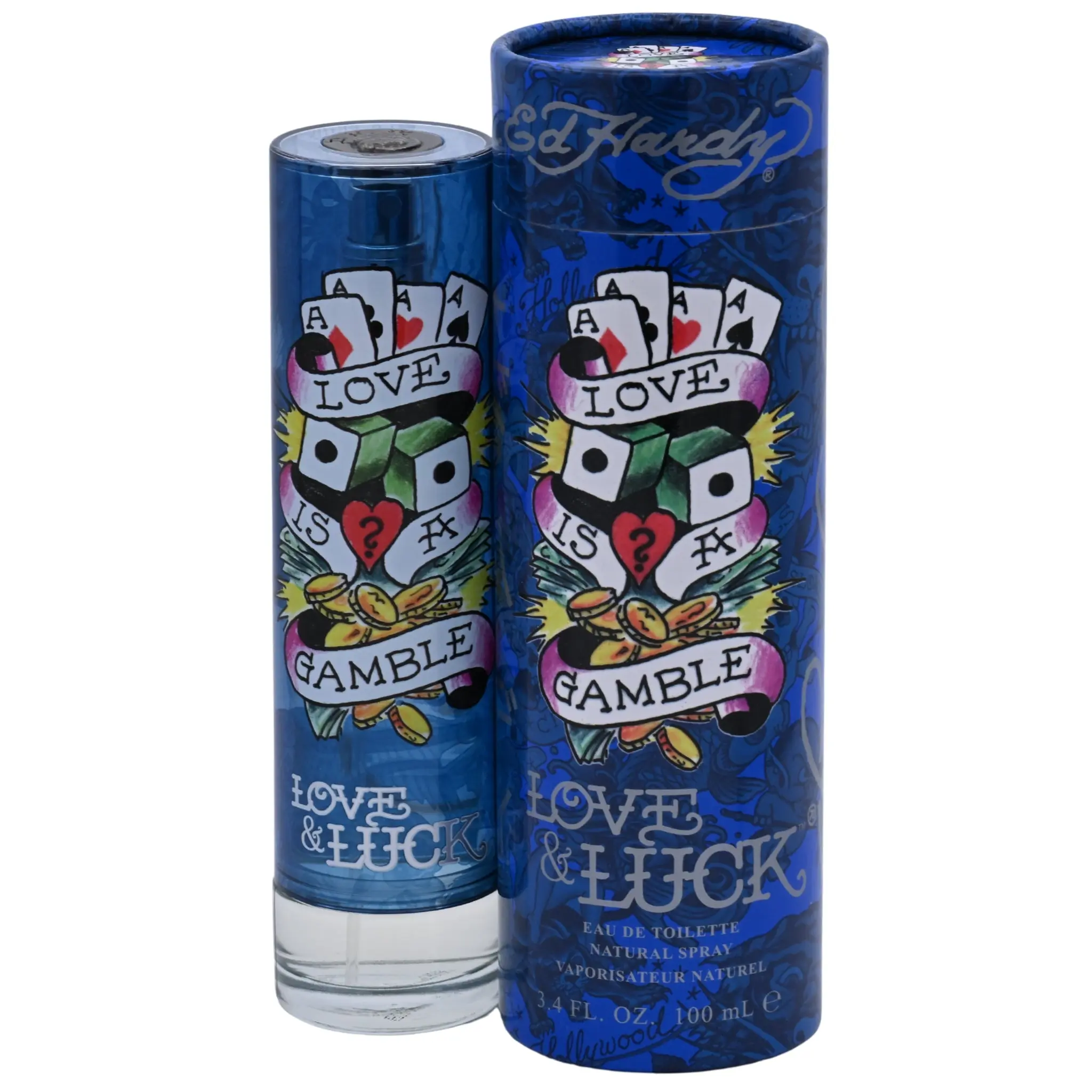 ED HARDY Love & Luck Men's Eau de Toilette (EDT) by Christian Audigier, 3.4 fl oz/3.3 oz, Modern Fragrant Spray-on Boxed Men's Fragrance, Bergamot Mix Scent, Cardamom-Violet Cedar Base, Love-Focused, New In Box, Beauty & Personal Care, Modern Men's Fragra