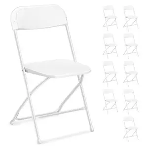 【Summervibes】【Party Exclusive】Ubesgoo 4/6/10 Pack White Black Plastic Folding Chair, Indoor Outdoor Portable Stackable Commercial Seat With Steel Frame 350lb. Capacity For Events Office Wedding Party Picnic Kitchen Dining