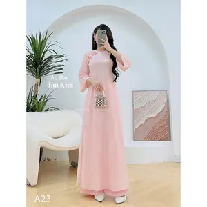 Pink lace braided neck Ao Dai A23 No Pant | Ao Dai for Women| Lunar New Year | Ao Dai Viet Nam