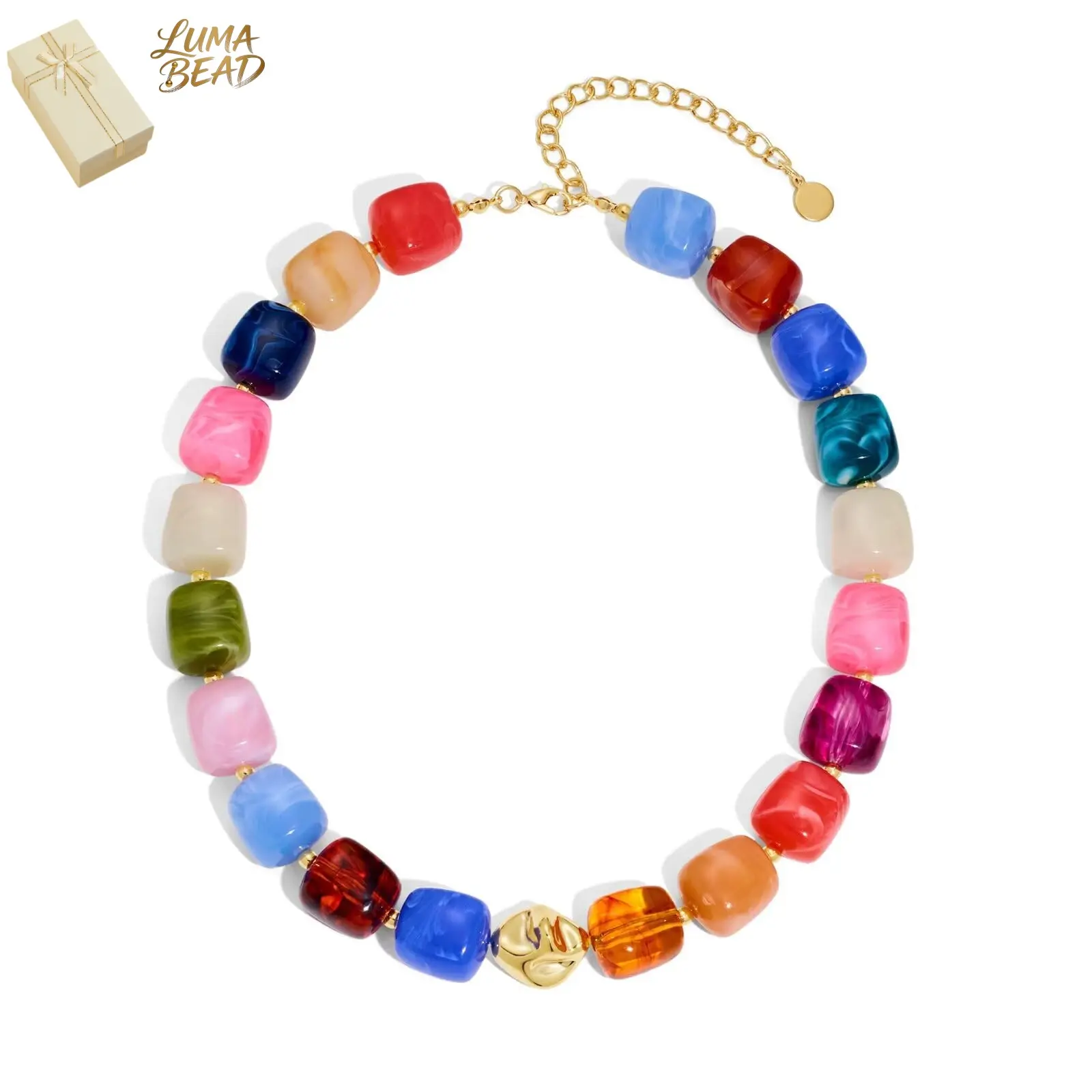 Chunky Statement Necklaces for Women, Large Square Multicolored Acrylic Beads, Adjustable Beaded Design, Lightweight Summer Vacation Jewelry, Acrylic Beaded Choker, Stylish Accessories, Chunky Necklaces, Beaded Necklaces
