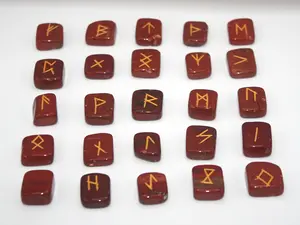 Auras by Osiris - Rune Gemstones Set with Engraved Elder Futhark Alphabet Divination, Crystal Healing Chakra (10: Red Jasper Rune Sets)