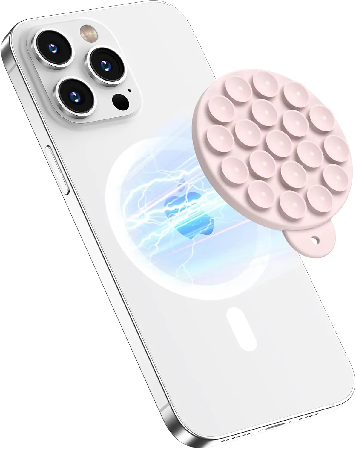 Magnetic Suction Cup Phone Mount with MagSafe, Silicone Hands-Free Grip Holder for iPhone Case and Android, Mirror Shower Phone Stand for Makeup FaceTime Gym Kitchen Bathroom