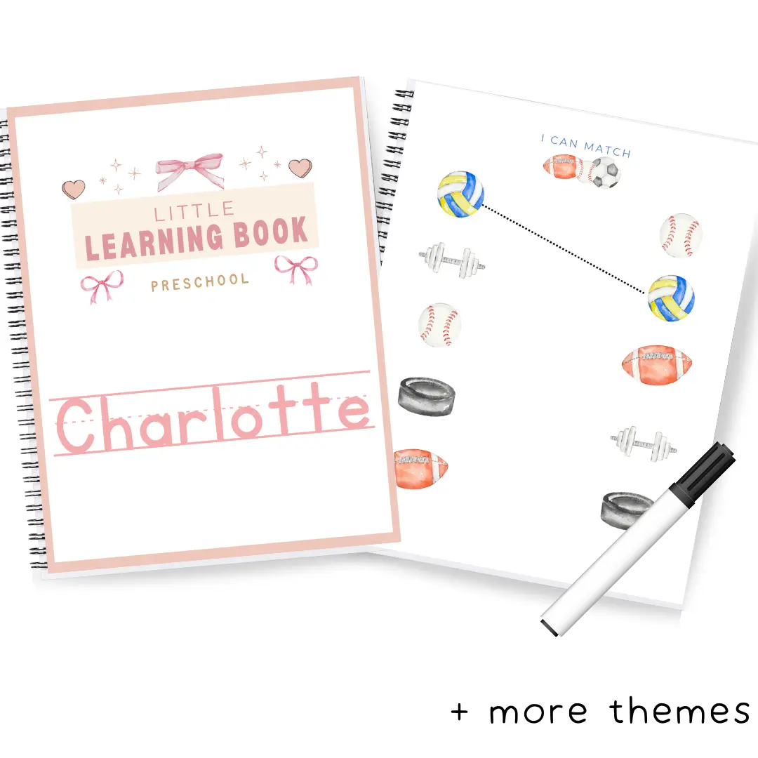 Preschool Personalized Learning Book - Dry Erase Customized- Letters, Numbers, Tracing, Shapes, Feelings, Weather