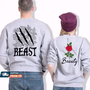 Beauty And The Beast Matching Couple Graphic Sweater Fleece Fabric Casual Sweatshirt Trendy Tops Perfect Gift for Couples