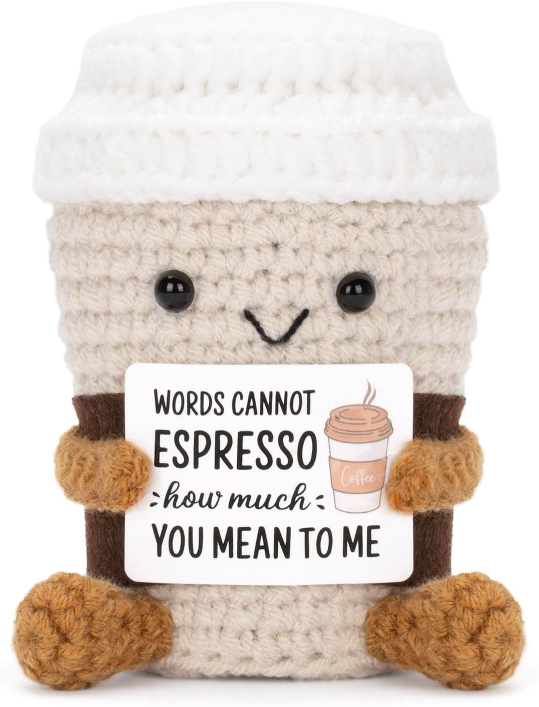 Funny Positive Coffee, Emotional Crochet Doll, Cute Crochet Potato Partner Toy with Positive Card Cheer Up Funny Gag Gifts for Best Friend Birthday Women Teacher Fall(Coffee